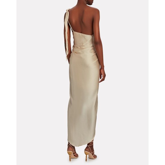 Baobab Marea Satin Dress in Caramel Medium New Womens One Shoulder Midi - Picture 11 of 16